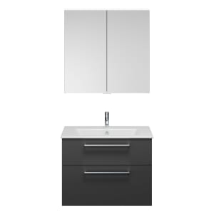 burgbad Eqio Badmöbel-Set 82 cm mit Keramik-Waschtisch Slim und Unterschrank mit Stangengriff P95, mit Spiegelschrank