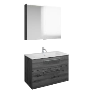 burgbad Eqio Badmöbel-Set 92 cm mit Keramik-Waschtisch Slim und Unterschrank mit Stangengriff P95, mit Spiegelschrank