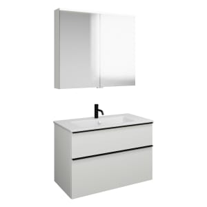 burgbad Eqio Badmöbel-Set 92 cm mit Keramik-Waschtisch Slim und Unterschrank mit Griffleiste G0252, mit Spiegelschrank