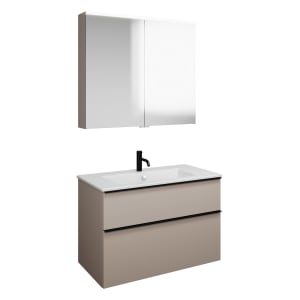 burgbad Eqio Badmöbel-Set 92 cm mit Keramik-Waschtisch Slim und Unterschrank mit Griffleiste G0252, mit Spiegelschrank