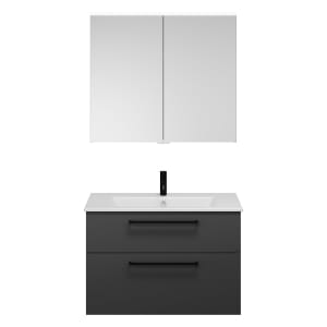 burgbad Eqio Badmöbel-Set 92 cm mit Keramik-Waschtisch Slim und Unterschrank mit Stangengriff G0234, mit Spiegelschrank