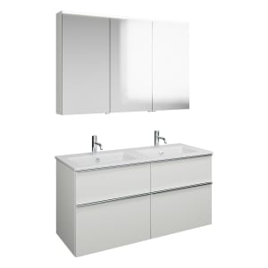 burgbad Eqio Badmöbel-Set 122 cm mit Keramik-Doppelwaschtisch Slim und Unterschrank mit Griffleiste G0251, mit Spiegelschrank