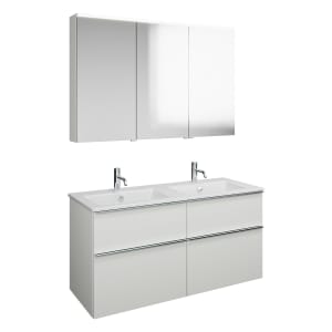 burgbad Eqio Badmöbel-Set 122 cm mit Keramik-Doppelwaschtisch Slim und Unterschrank mit Griffleiste G0251, mit Spiegelschrank