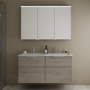 burgbad Eqio Badmöbel-Set 122 cm mit Keramik-Doppelwaschtisch Slim und Unterschrank mit Griff G0146, mit Spiegelschrank