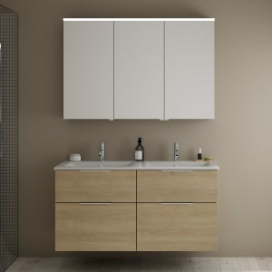 burgbad Eqio Badmöbel-Set 122 cm mit Keramik-Doppelwaschtisch Slim und Unterschrank mit Griff G0146, mit Spiegelschrank