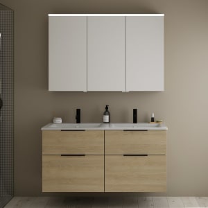 burgbad Eqio Badmöbel-Set 122 cm mit Keramik-Doppelwaschtisch Slim und Unterschrank mit Griff G0200, mit Spiegelschrank