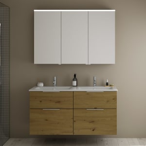 burgbad Eqio Badmöbel-Set 122 cm mit Keramik-Doppelwaschtisch Slim und Unterschrank mit Griff G0146, mit Spiegelschrank