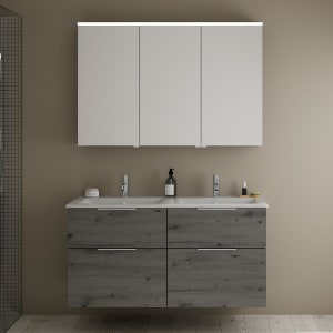 burgbad Eqio Badmöbel-Set 122 cm mit Keramik-Doppelwaschtisch Slim und Unterschrank mit Griff G0146, mit Spiegelschrank