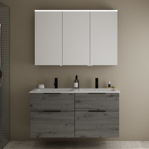 burgbad Eqio Badmöbel-Set 122 cm mit Keramik-Doppelwaschtisch Slim und Unterschrank mit Griff G0200, mit Spiegelschrank