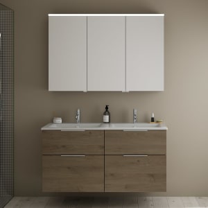 burgbad Eqio Badmöbel-Set 122 cm mit Keramik-Doppelwaschtisch Slim und Unterschrank mit Griff G0146, mit Spiegelschrank