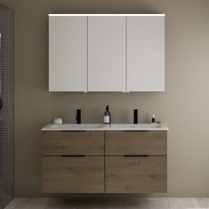 burgbad Eqio Badmöbel-Set 122 cm mit Keramik-Doppelwaschtisch Slim und Unterschrank mit Griff G0200, mit Spiegelschrank