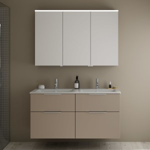 burgbad Eqio Badmöbel-Set 122 cm mit Keramik-Doppelwaschtisch Slim und Unterschrank mit Griff G0146, mit Spiegelschrank