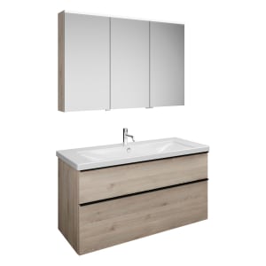 burgbad Eqio Möbelkombination inkl. Keramik-Waschtisch 123 cm, Doppeltür Spiegelschrank rechts, mit Griffleiste G0252