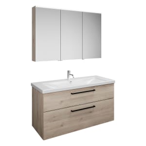 burgbad Eqio Möbelkombination inkl. Keramik-Waschtisch 123 cm , Doppeltür Spiegelschrank links, mit Stangengriff G0234