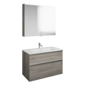 burgbad Eqio Badmöbel-Set 92 cm mit Keramik-Waschtisch Slim und Unterschrank mit Griffleiste G0251, mit Spiegelschrank