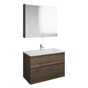 burgbad Eqio Badmöbel-Set 92 cm mit Keramik-Waschtisch Slim und Unterschrank mit Griffleiste G0251, mit Spiegelschrank
