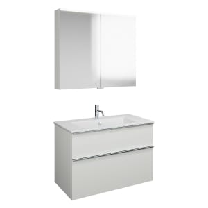 burgbad Eqio Badmöbel-Set 92 cm mit Keramik-Waschtisch Slim und Unterschrank mit Griffleiste G0251, mit Spiegelschrank