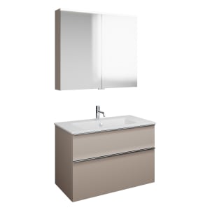 burgbad Eqio Badmöbel-Set 92 cm mit Keramik-Waschtisch Slim und Unterschrank mit Griffleiste G0251, mit Spiegelschrank