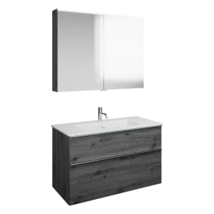 burgbad Eqio Badmöbel-Set 102 cm mit Keramik-Waschtisch Slim und Unterschrank mit Griffleiste G0251, mit Spiegelschrank