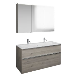 burgbad Eqio Badmöbel-Set 122 cm mit Keramik-Waschtisch Slim und Unterschrank mit Griffleiste G0251, mit Spiegelschrank