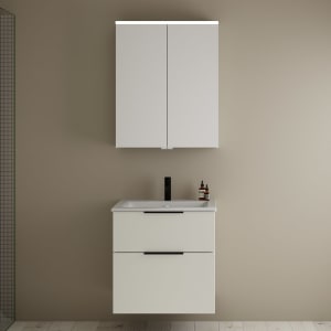 burgbad Eqio Badmöbel-Set 65 cm mit Keramik-Waschtisch Slim und Unterschrank mit Griff G0200, mit Spiegelschrank