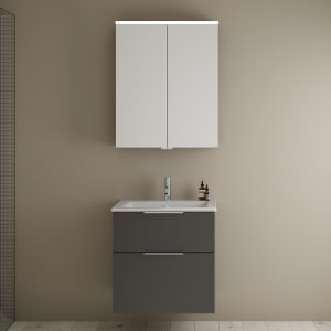 burgbad Eqio Badmöbel-Set 65 cm mit Keramik-Waschtisch Slim und Unterschrank mit Griff G0146, mit Spiegelschrank