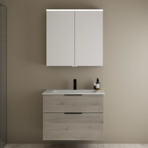 burgbad Eqio Badmöbel-Set 82 cm mit Keramik-Waschtisch Slim und Unterschrank mit Griff G0200, mit Spiegelschrank