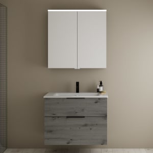 burgbad Eqio Badmöbel-Set 82 cm mit Keramik-Waschtisch Slim und Unterschrank mit Griff G0200, mit Spiegelschrank