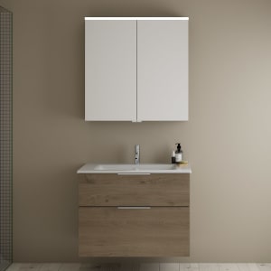 burgbad Eqio Badmöbel-Set 82 cm mit Keramik-Waschtisch Slim und Unterschrank mit Griff G0146, mit Spiegelschrank