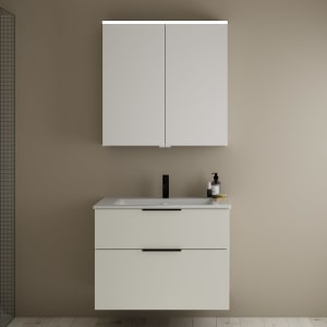 burgbad Eqio Badmöbel-Set 82 cm mit Keramik-Waschtisch Slim und Unterschrank mit Griff G0200, mit Spiegelschrank