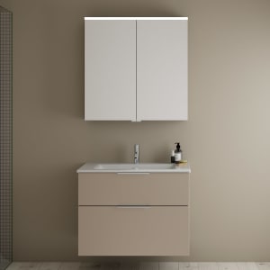 burgbad Eqio Badmöbel-Set 82 cm mit Keramik-Waschtisch Slim und Unterschrank mit Griff G0146, mit Spiegelschrank