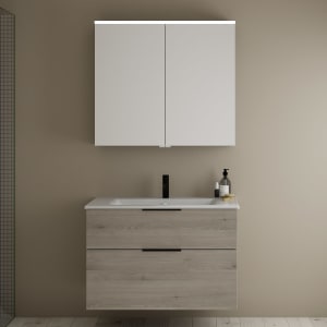 burgbad Eqio Badmöbel-Set 92 cm mit Keramik-Waschtisch Slim und Unterschrank mit Griff G0200, mit Spiegelschrank