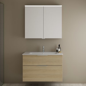 burgbad Eqio Badmöbel-Set 92 cm mit Keramik-Waschtisch Slim und Unterschrank mit Griff G0146, mit Spiegelschrank