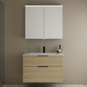 burgbad Eqio Badmöbel-Set 92 cm mit Keramik-Waschtisch Slim und Unterschrank mit Griff G0200, mit Spiegelschrank