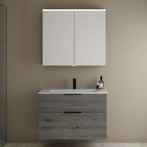 burgbad Eqio Badmöbel-Set 92 cm mit Keramik-Waschtisch Slim und Unterschrank mit Griff G0200, mit Spiegelschrank