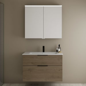 burgbad Eqio Badmöbel-Set 92 cm mit Keramik-Waschtisch Slim und Unterschrank mit Griff G0200, mit Spiegelschrank