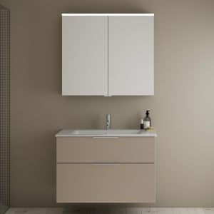 burgbad Eqio Badmöbel-Set 92 cm mit Keramik-Waschtisch Slim und Unterschrank mit Griff G0146, mit Spiegelschrank