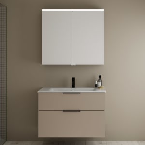 burgbad Eqio Badmöbel-Set 92 cm mit Keramik-Waschtisch Slim und Unterschrank mit Griff G0200, mit Spiegelschrank