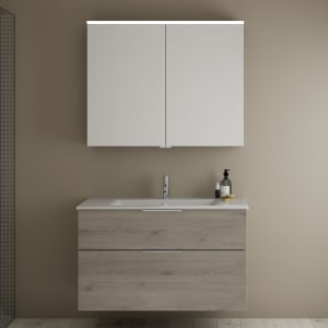 burgbad Eqio Badmöbel-Set 102 cm mit Keramik-Waschtisch Slim und Unterschrank mit Griff G0146, mit Spiegelschrank