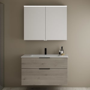 burgbad Eqio Badmöbel-Set 102 cm mit Keramik-Waschtisch Slim und Unterschrank mit Griff G0200, mit Spiegelschrank