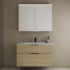 burgbad Eqio Badmöbel-Set 102 cm mit Keramik-Waschtisch Slim und Unterschrank mit Griff G0200, mit Spiegelschrank