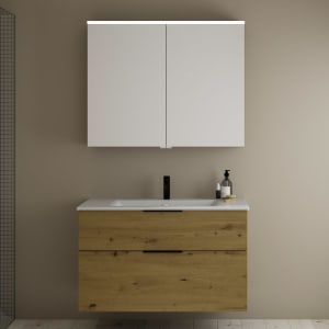 burgbad Eqio Badmöbel-Set 102 cm mit Keramik-Waschtisch Slim und Unterschrank mit Griff G0200, mit Spiegelschrank