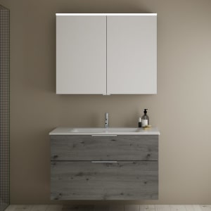 burgbad Eqio Badmöbel-Set 102 cm mit Keramik-Waschtisch Slim und Unterschrank mit Griff G0146, mit Spiegelschrank