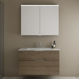 burgbad Eqio Badmöbel-Set 102 cm mit Keramik-Waschtisch Slim und Unterschrank mit Griff G0146, mit Spiegelschrank