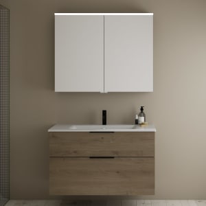 burgbad Eqio Badmöbel-Set 102 cm mit Keramik-Waschtisch Slim und Unterschrank mit Griff G0200, mit Spiegelschrank