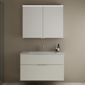 burgbad Eqio Badmöbel-Set 102 cm mit Keramik-Waschtisch Slim und Unterschrank mit Griff G0146, mit Spiegelschrank