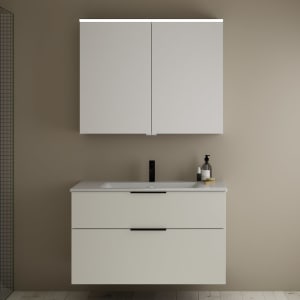 burgbad Eqio Badmöbel-Set 102 cm mit Keramik-Waschtisch Slim und Unterschrank mit Griff G0200, mit Spiegelschrank