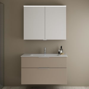 burgbad Eqio Badmöbel-Set 102 cm mit Keramik-Waschtisch Slim und Unterschrank mit Griff G0146, mit Spiegelschrank