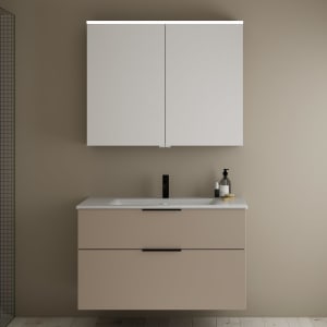 burgbad Eqio Badmöbel-Set 102 cm mit Keramik-Waschtisch Slim und Unterschrank mit Griff G0200, mit Spiegelschrank