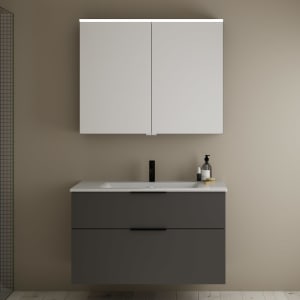 burgbad Eqio Badmöbel-Set 102 cm mit Keramik-Waschtisch Slim und Unterschrank mit Griff G0200, mit Spiegelschrank